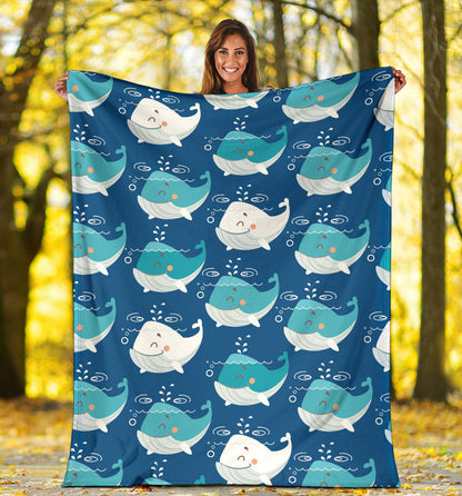 Blue Whale Pattern Print Design 01 Premium Blanket