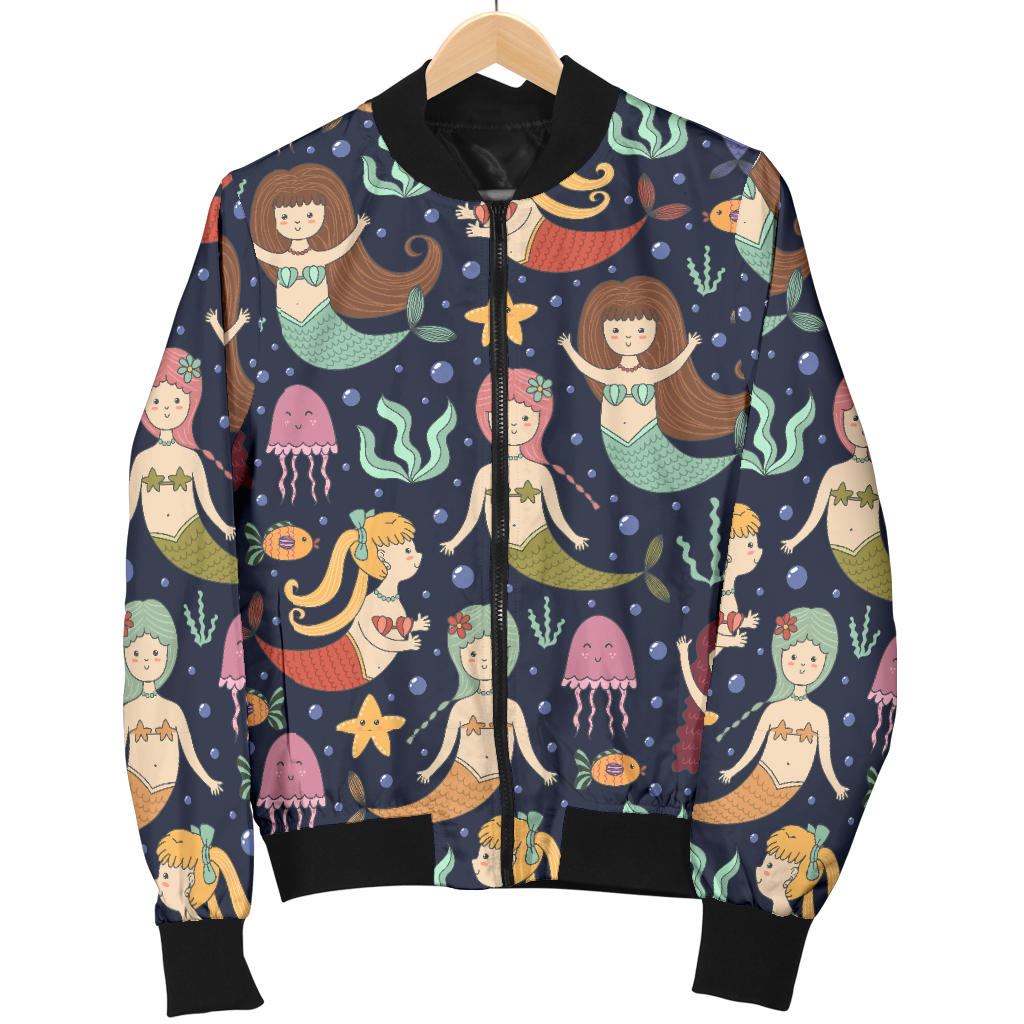 Mermaid Cartoon Pattern Print Design 03 Men Bomber Jacket