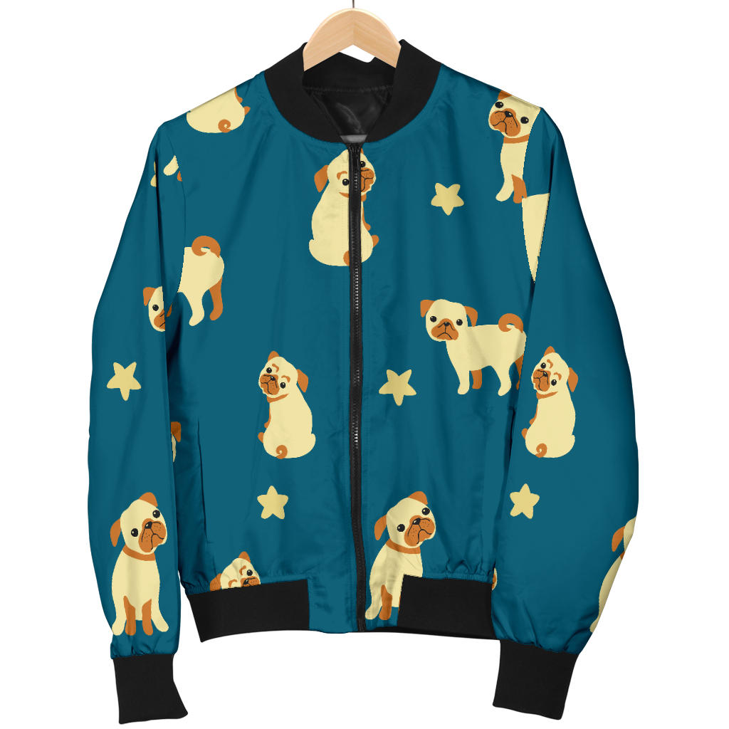 Pug Pattern Print Design A06 Men Bomber Jacket