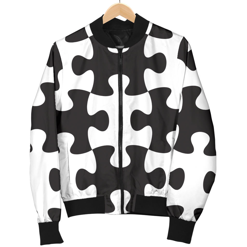 Puzzle Black White Pattern Print Design A02 Men Bomber Jacket