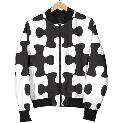Puzzle Black White Pattern Print Design A02 Men Bomber Jacket