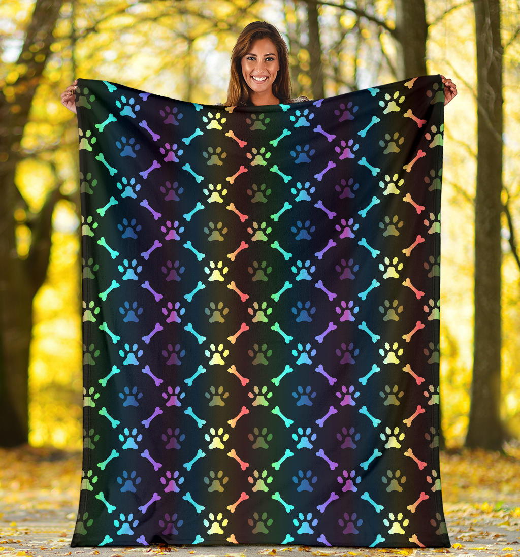 Paw Rainbow Pattern Print Design A01 Premium Blanket