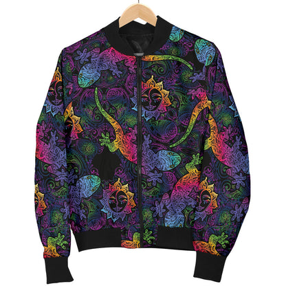 Gecko Rainbow Pattern Print Design 03 Men Bomber Jacket