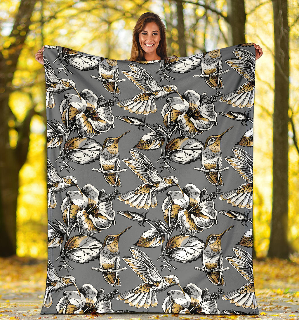 Hummingbird Pattern Print Design 02 Premium Blanket