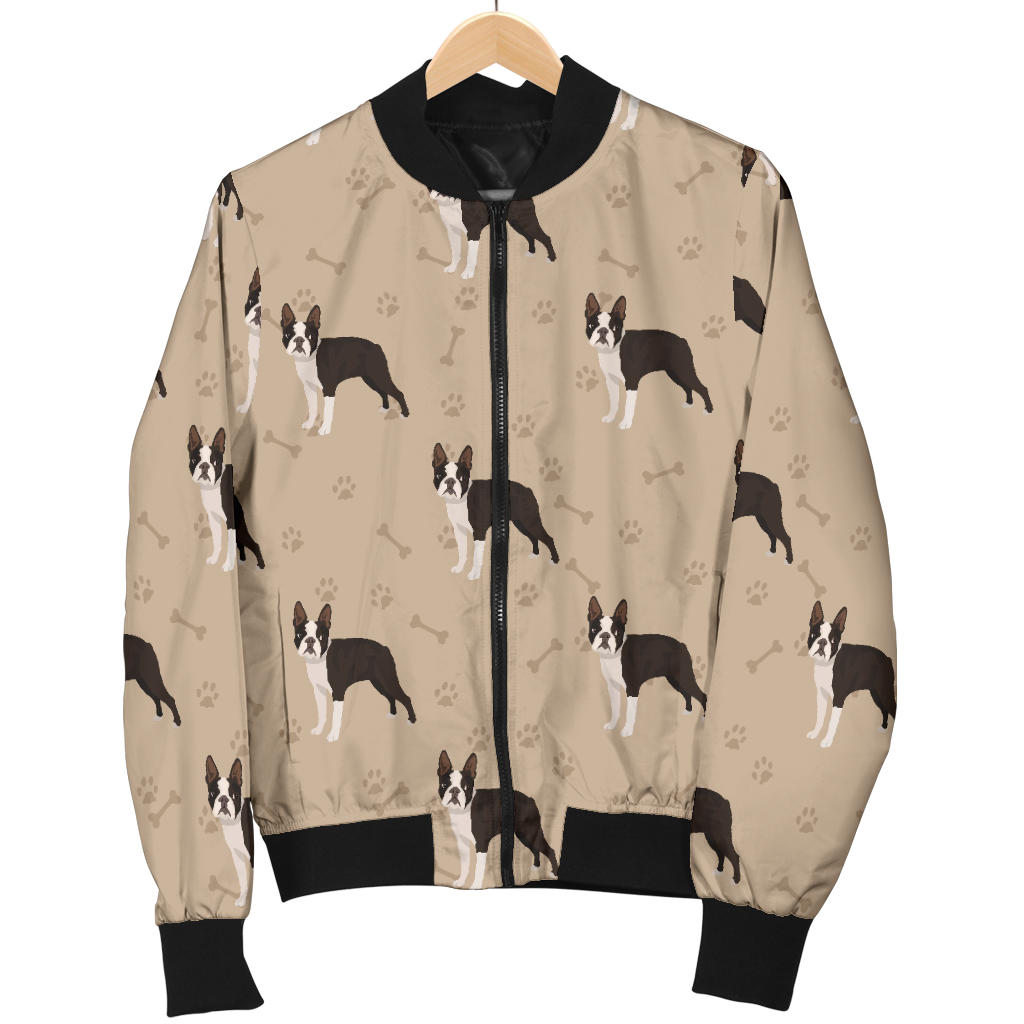 Boston Terrier Pattern Print Design 02 Men Bomber Jacket