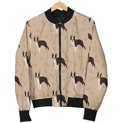 Boston Terrier Pattern Print Design 02 Men Bomber Jacket