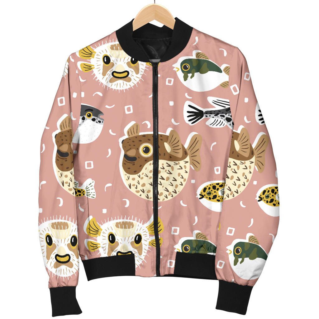 Fugu Cute Pattern Print Design 01 Men Bomber Jacket