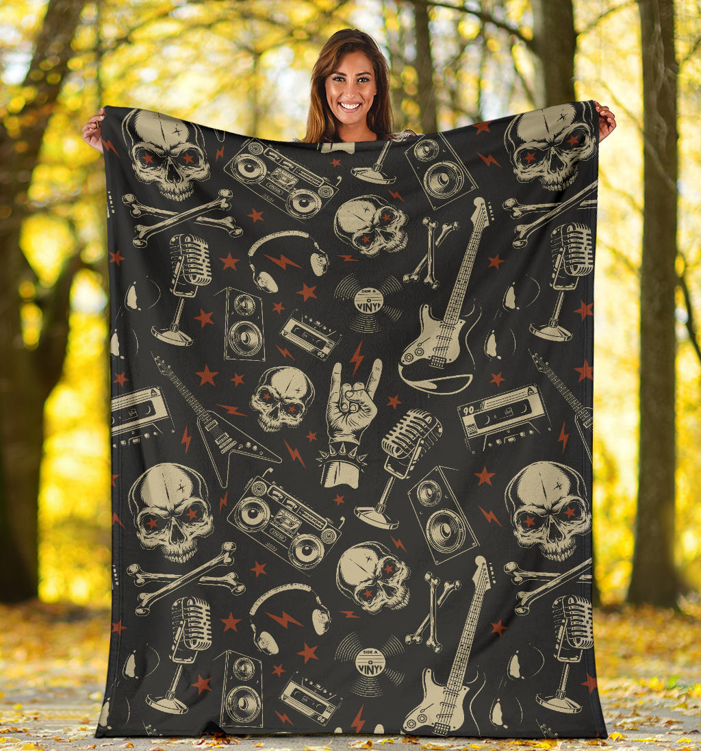 Rock and Roll Skull Pattern Print Design A03 Premium Blanket