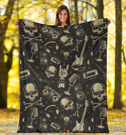 Rock and Roll Skull Pattern Print Design A03 Premium Blanket