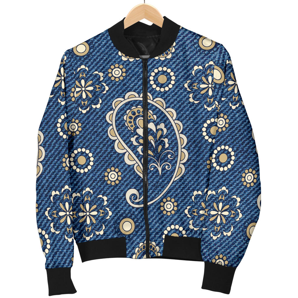 Jean Paisley Pattern Print Design 01 Men Bomber Jacket