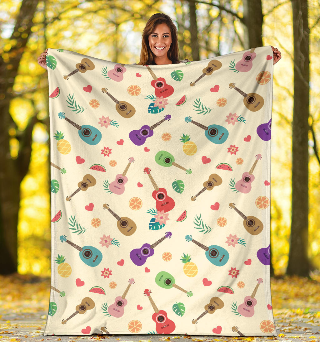 Ukulele Pattern Print Design 01 Premium Blanket