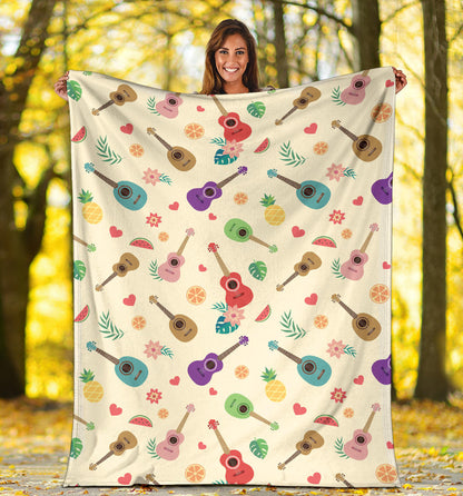 Ukulele Pattern Print Design 01 Premium Blanket