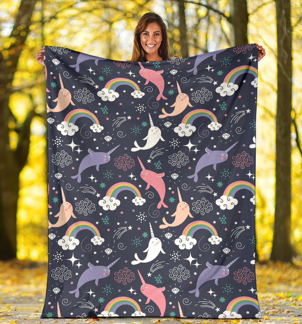 Narwhal Pattern Print Design 01 Premium Blanket