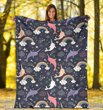 Narwhal Pattern Print Design 01 Premium Blanket