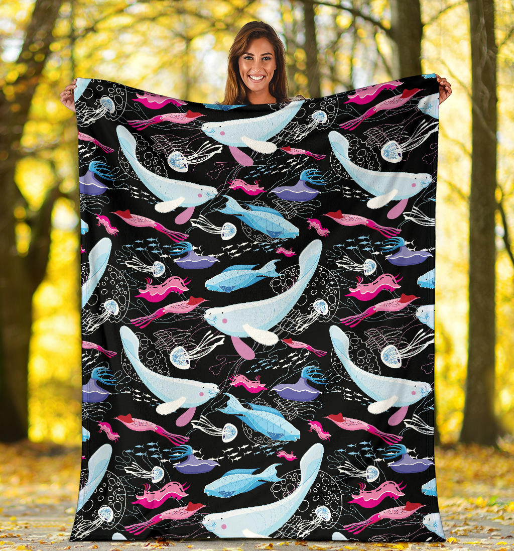 Manatee Pattern Print Design 02 Premium Blanket
