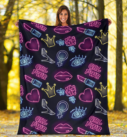 Lipstick Neon Pattern Print Design 02 Premium Blanket