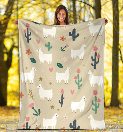 Llama Cactus Pattern Print Design 09 Premium Blanket
