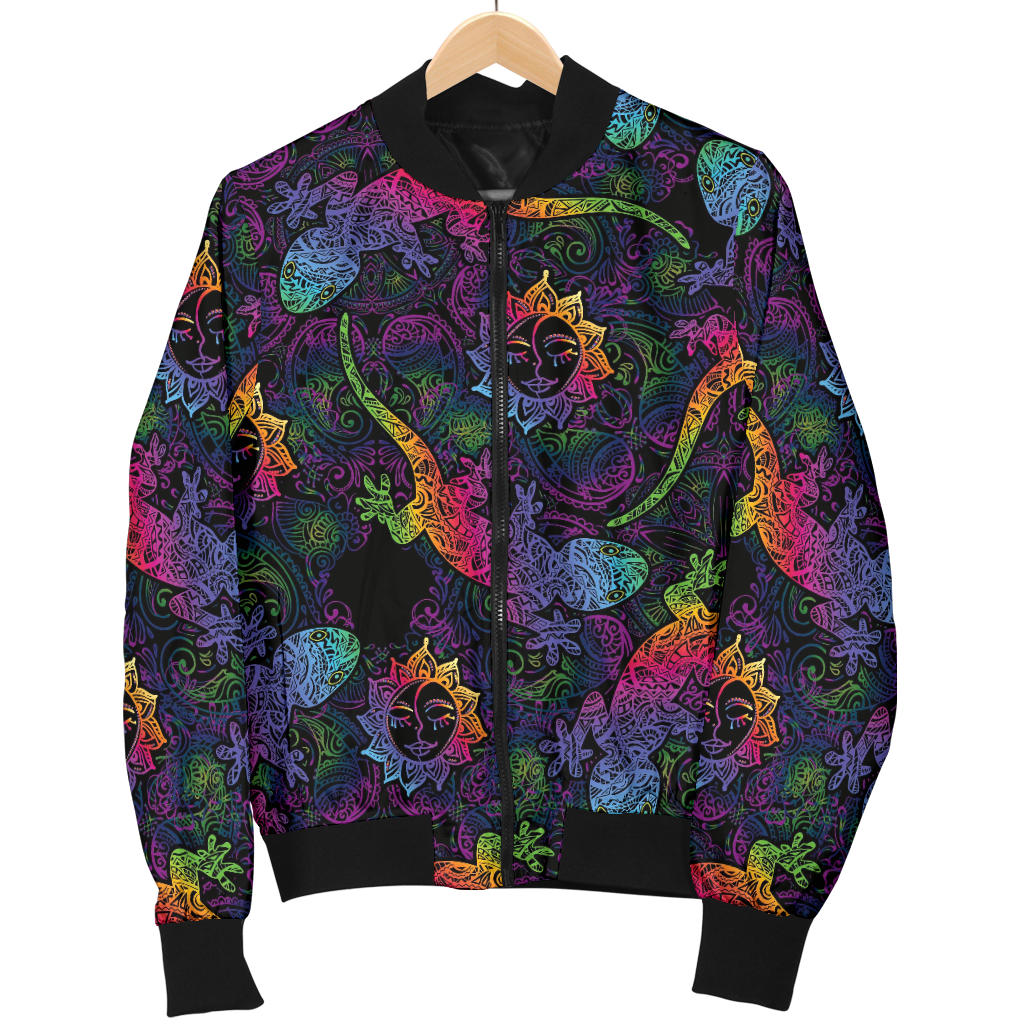Gecko Rainbow Pattern Print Design 03 Men Bomber Jacket
