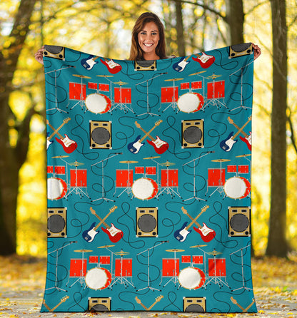 Drum Set Guitar Pattern Print Design 02 Premium Blanket