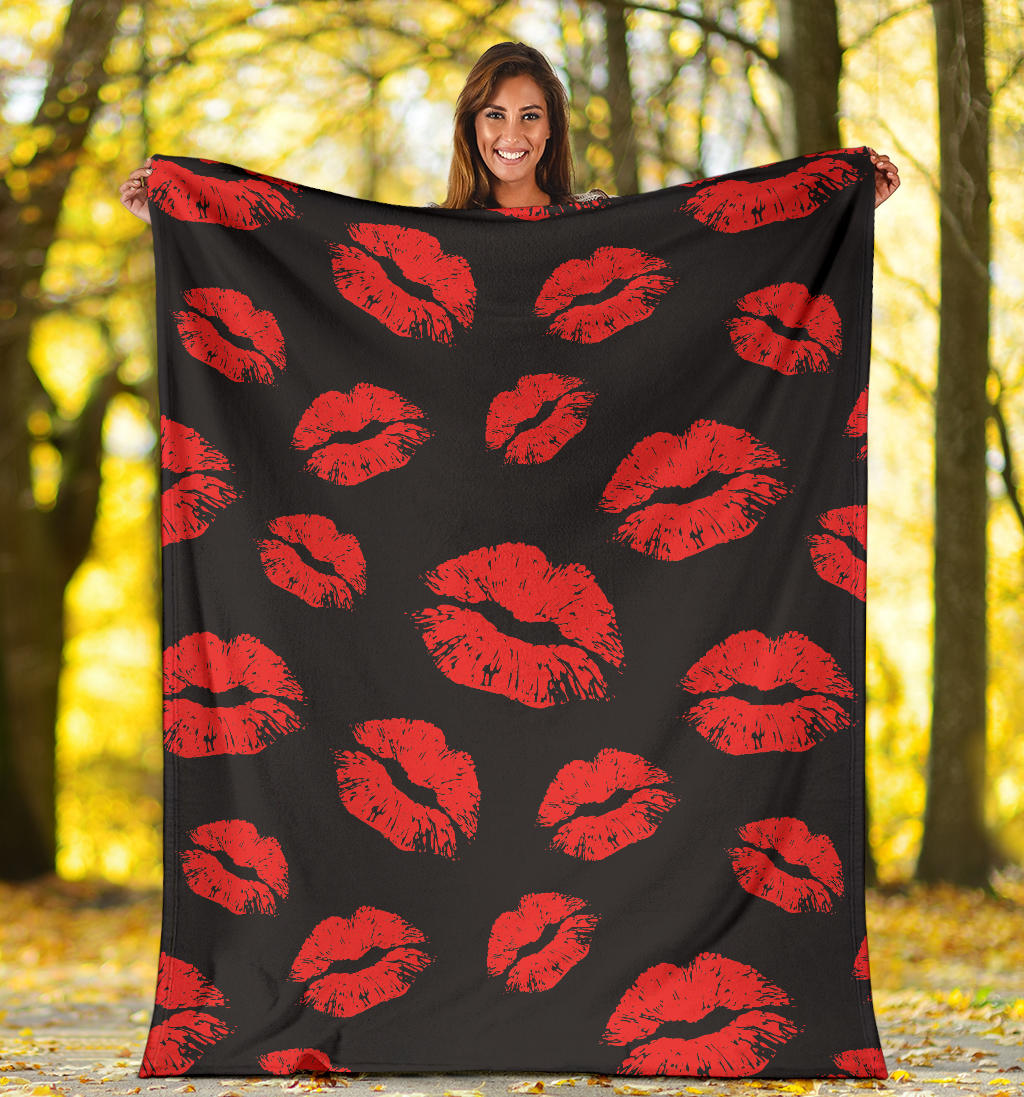 Lip Red Pattern Print Design 02 Premium Blanket