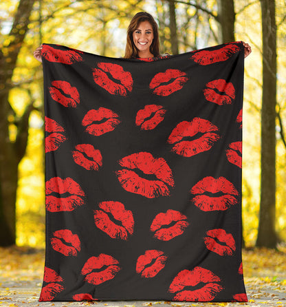 Lip Red Pattern Print Design 02 Premium Blanket