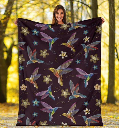 Hummingbird Pattern Print Design 04 Premium Blanket