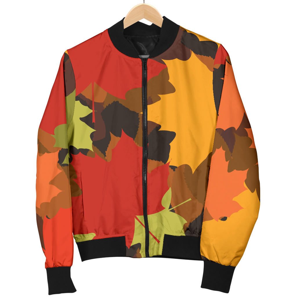 Maple Leaf Pattern Print Design 05 Men Bomber Jacket