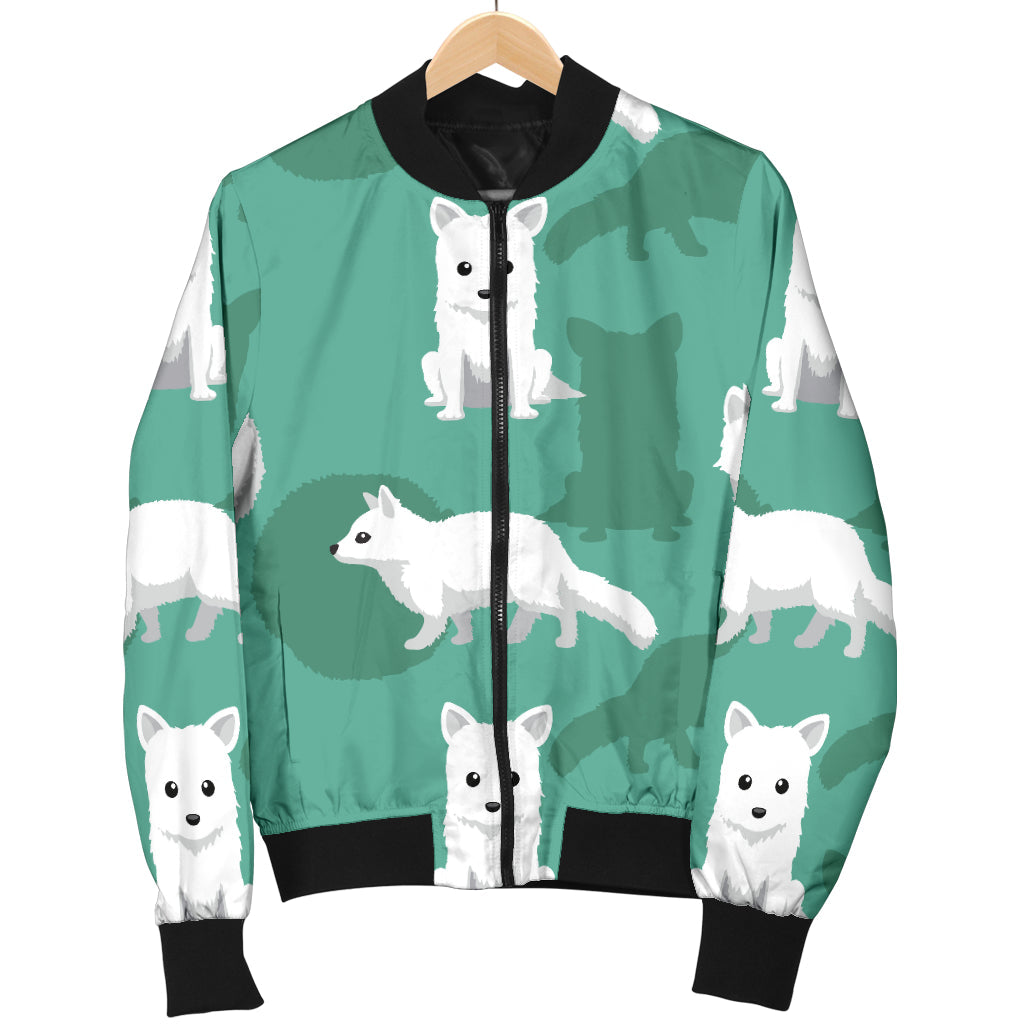Arctic Fox Pattern Print Design Men Bomber Jacket