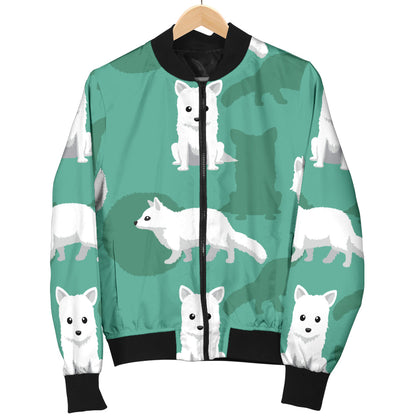Arctic Fox Pattern Print Design Men Bomber Jacket
