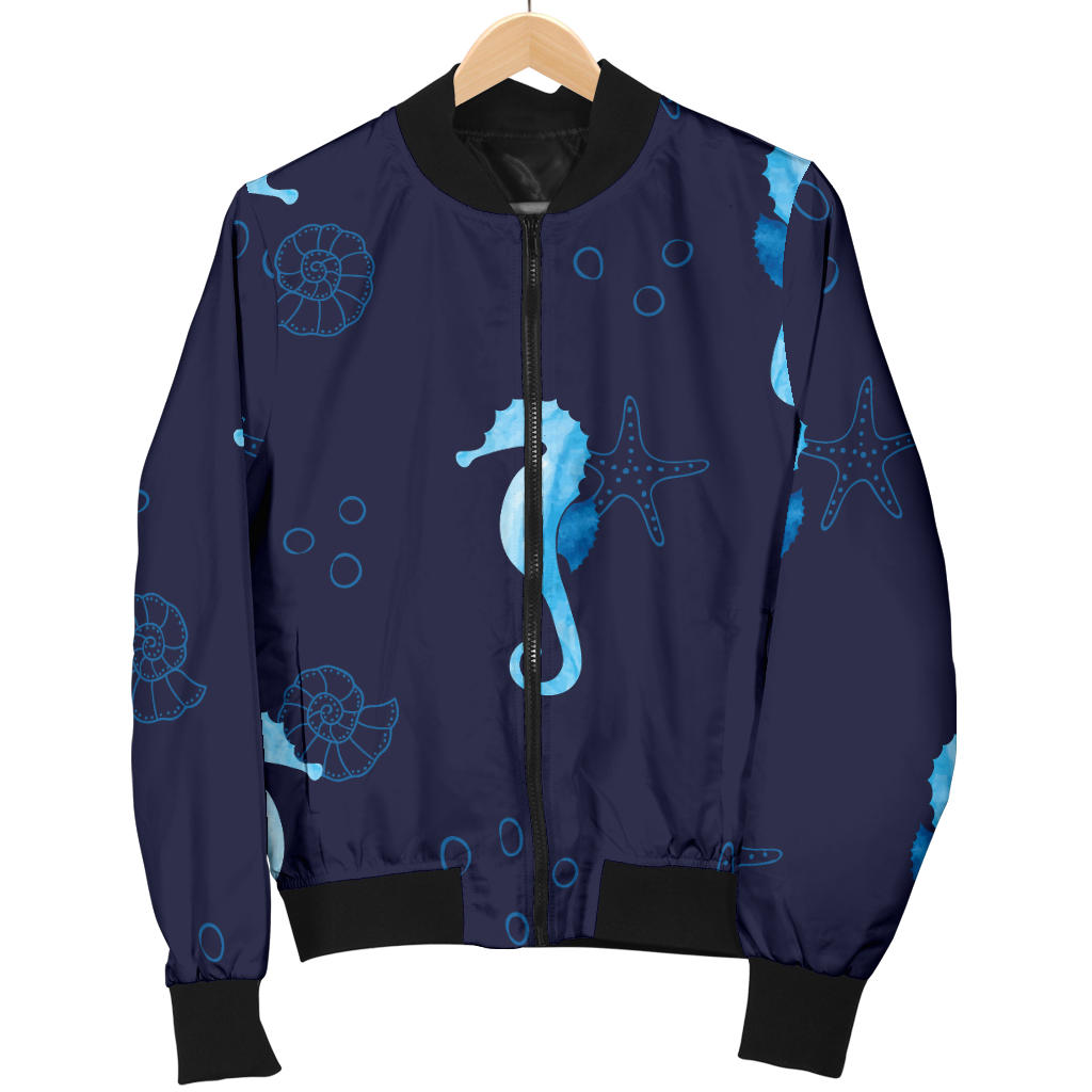 SeaHorse Blue neon Pattern Print Design 03 Men Bomber Jacket