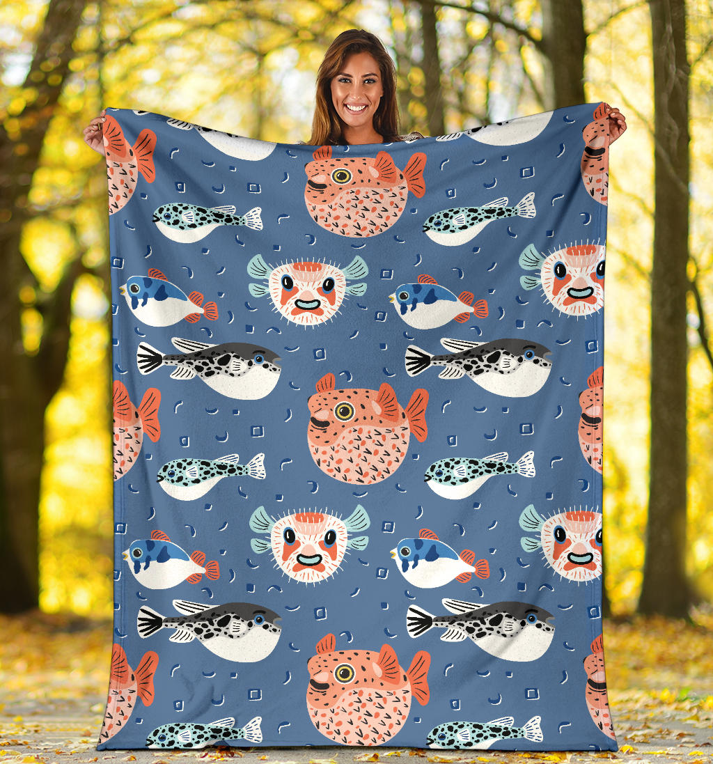Fugu Pattern Print Design 02 Premium Blanket