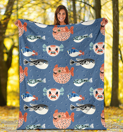 Fugu Pattern Print Design 02 Premium Blanket