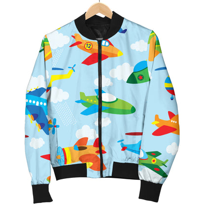 Airplane Colorful Pattern Print Design 01 Men Bomber Jacket