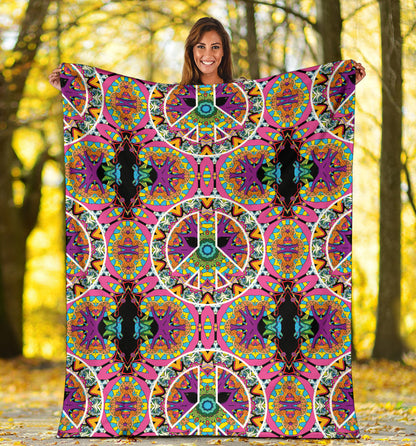 Peace Sign Pattern Print Design A03 Premium Blanket