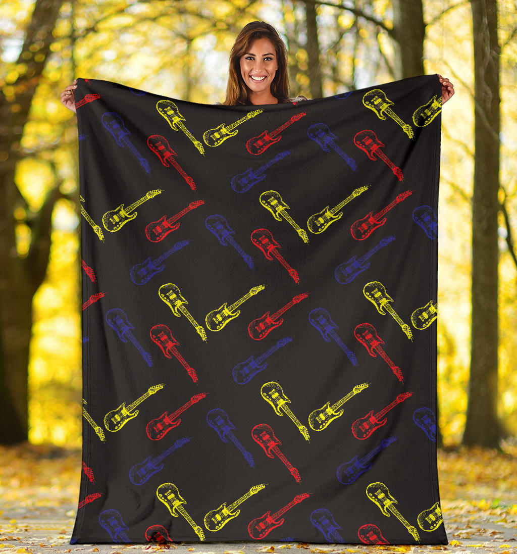Electric Guitar Pattern Print Design 03 Premium Blanket