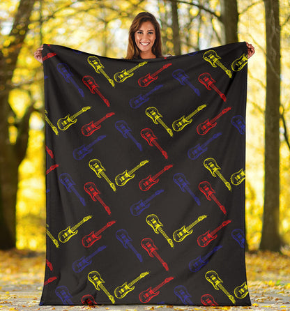 Electric Guitar Pattern Print Design 03 Premium Blanket
