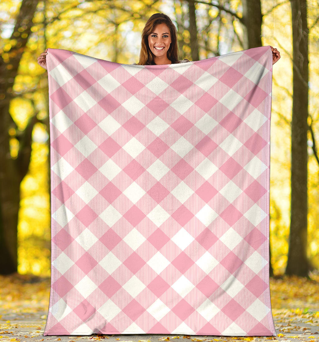 Gingham Pink Pattern Print Design 02 Premium Blanket