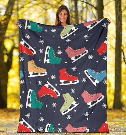 Ice Skate Pattern Print Design 04 Premium Blanket