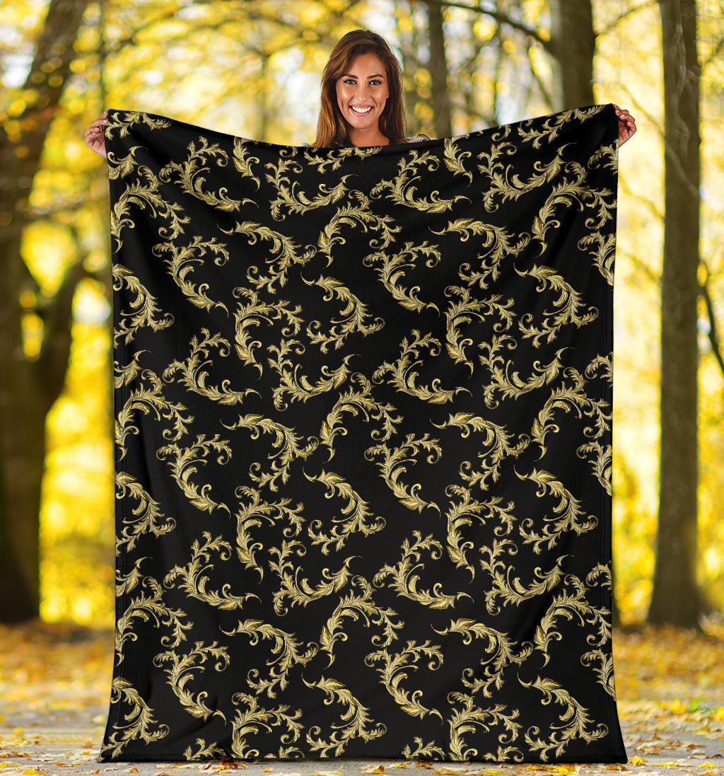 Baroque Golden Pattern Print Design 01 Premium Blanket