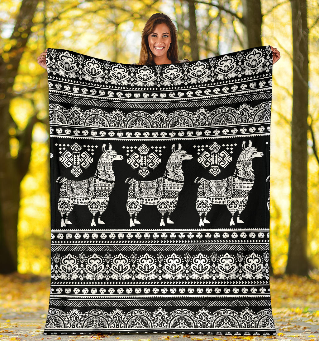 Llama Aztec Style Pattern Print Design 01 Premium Blanket