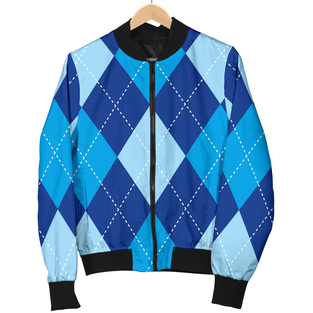 Argyle Blue Pattern Print Design 02 Men Bomber Jacket