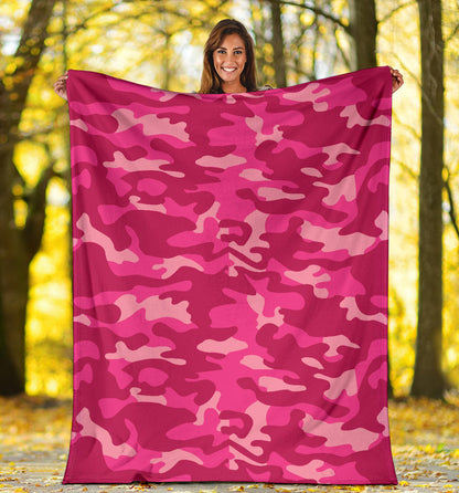 Camo Pink Pattern Print Design 01 Premium Blanket