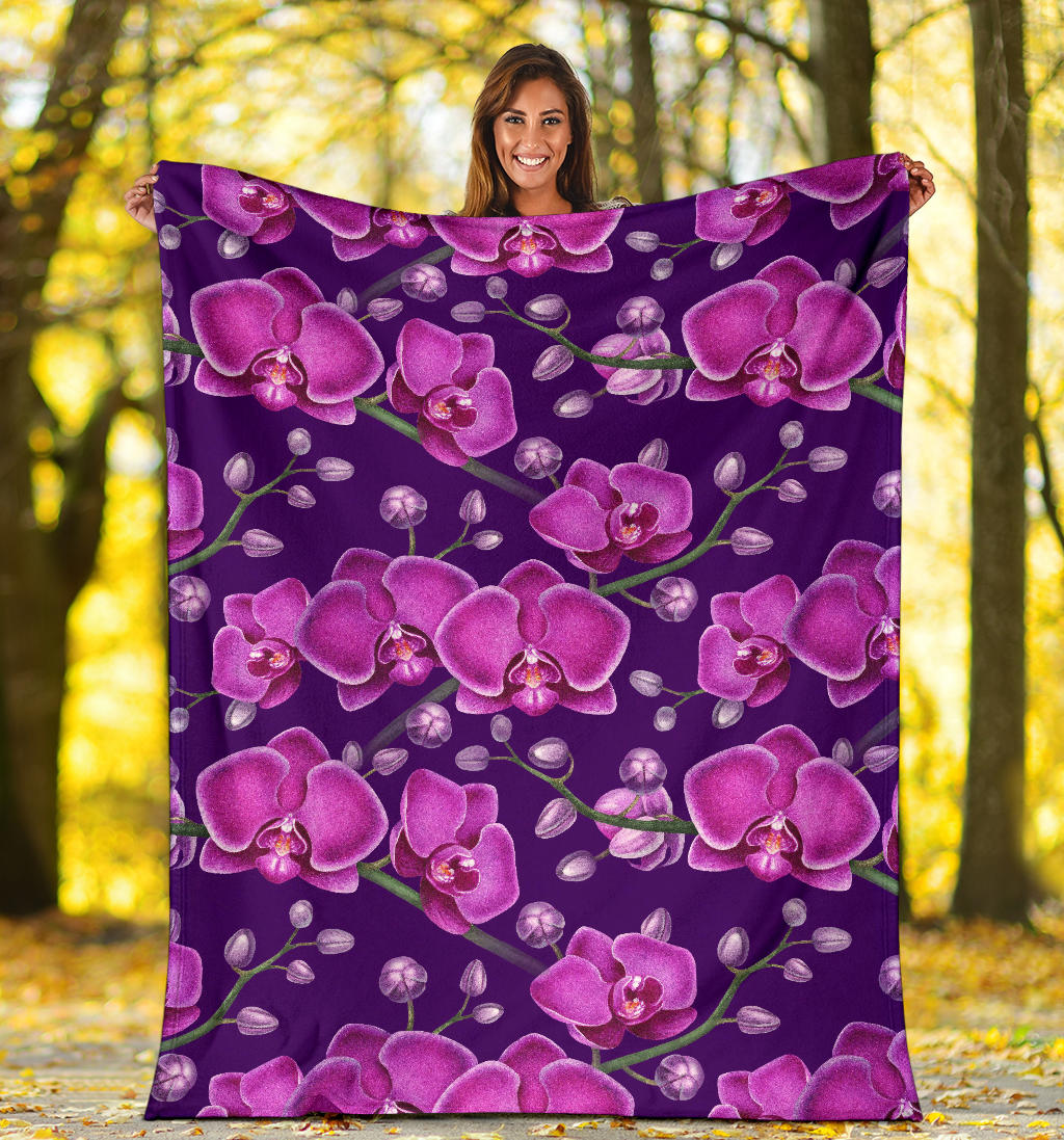 Orchid Pattern Print Design A03 Premium Blanket