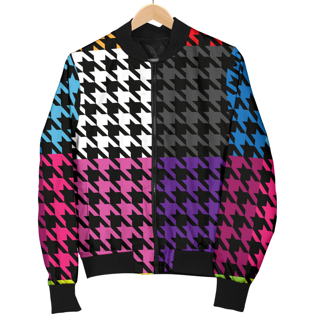 Houndstooth Colorful Pattern Print Design 01 Men Bomber Jacket