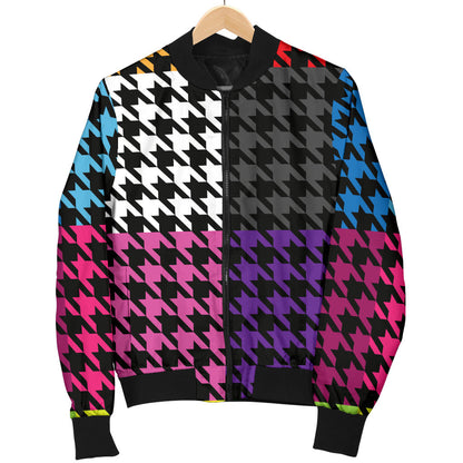 Houndstooth Colorful Pattern Print Design 01 Men Bomber Jacket