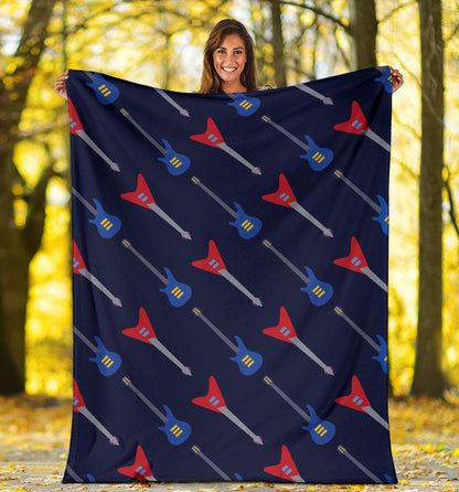 Electric Guitar Pattern Print Design 01 Premium Blanket