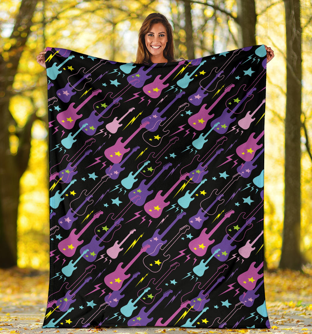 Electric Guitar Pattern Print Design 02 Premium Blanket