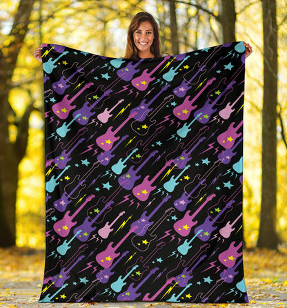 Electric Guitar Pattern Print Design 02 Premium Blanket