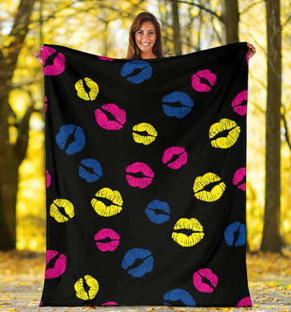 Lip Neon Color Pattern Print Design 01 Premium Blanket