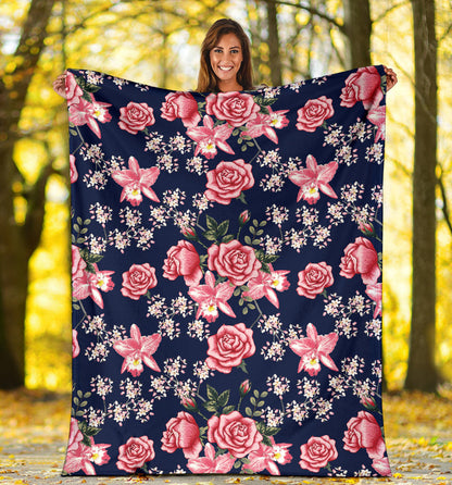 Rose Pattern Print Design A05 Premium Blanket
